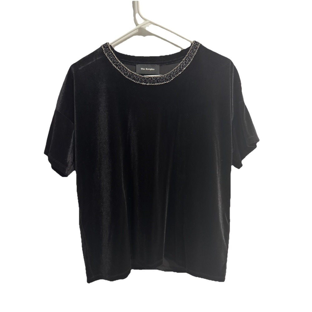 The Kooples Size 3 Large Velvet Beaded Blouse Top Womens Black Career